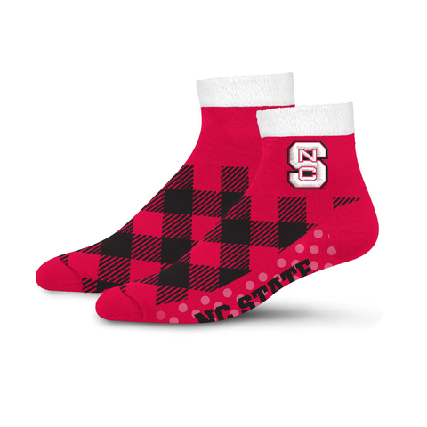 NC State Wolfpack Block S Red/Black Checkered Cozy Buff Slipper Socks