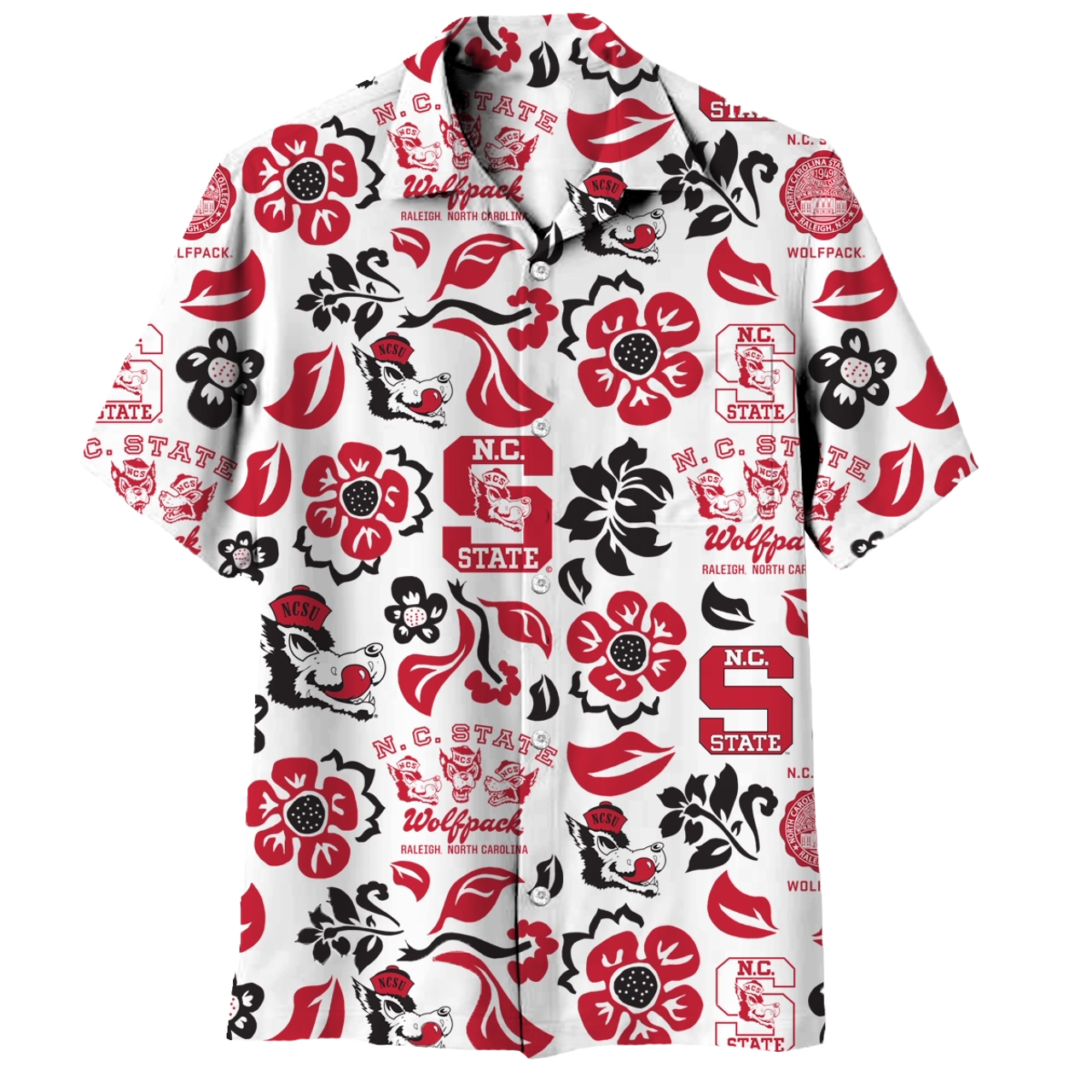 NC State Wolfpack Vault Logos Button Up Hawaiian Shirt