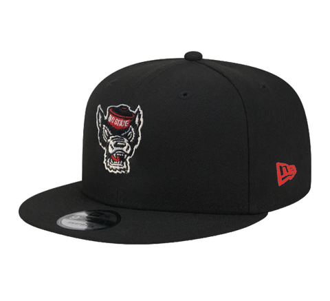NC State Wolfpack New Era 9Fifty Black Wolfhead Flatbill Adjustable Hat