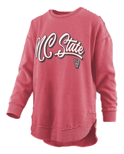NC State Wolfpack Women's Heathered Red Harlow Rounded Bottom Fleece Crewneck