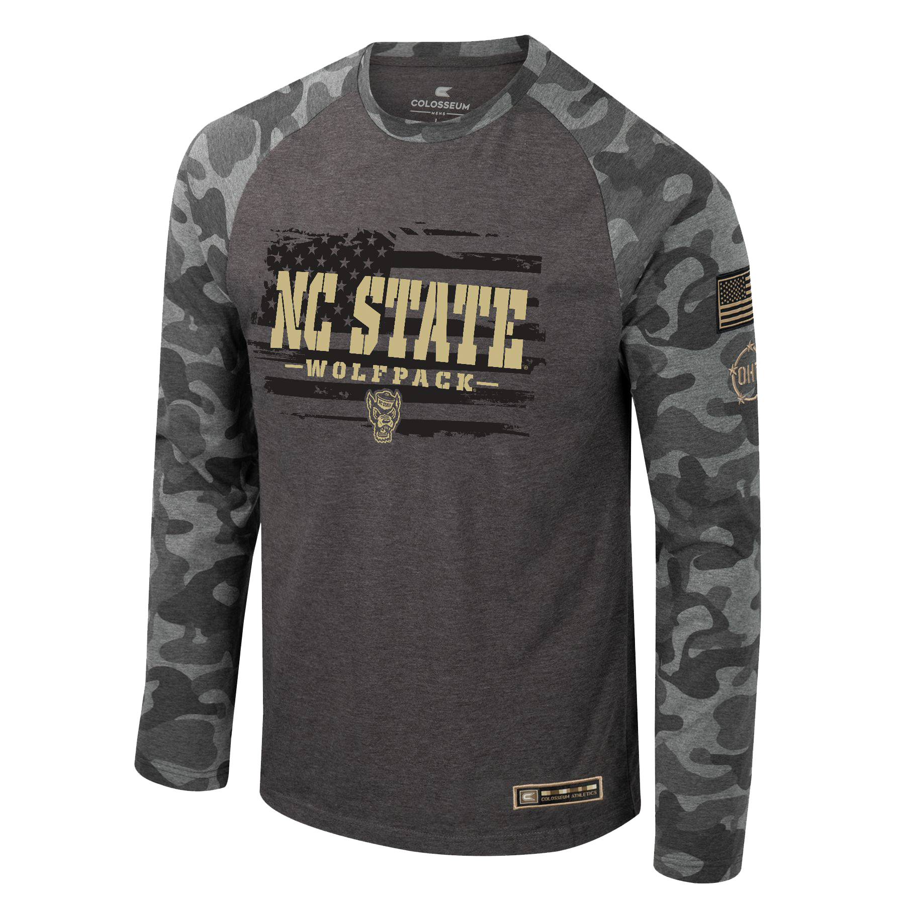 NC State Wolfpack Operation Hat Trick Long Sleeve Raglan Pavement/Camo T-Shirt