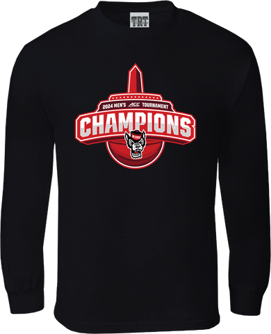 NC State Wolfpack TRT ACC Basketball 2024 Champions Black Long Sleeve T-Shirt