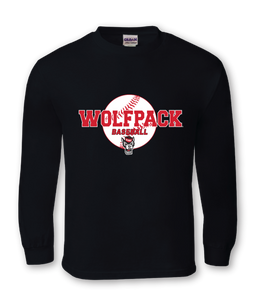 NC State Wolfpack TRT Youth Wolfhead Baseball Black Long Sleeve T-Shirt