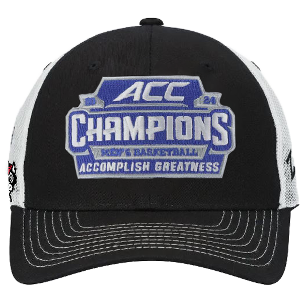 NC State Wolfpack Black and White 2024 ACC Men's Basketball Conference Tournament Champions Locker Room Adjustable Zephyr Trucker Hat