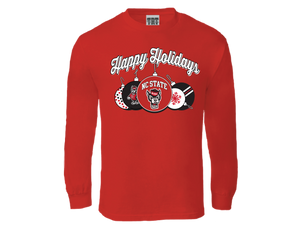 NC State Wolfpack TRT Red Happy Holidays Ornaments Long Sleeve T-Shirt