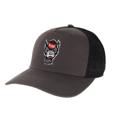 NC State Wolfpack Charcoal and Black Wolfhead Roadie Trucker Adjustable Hat