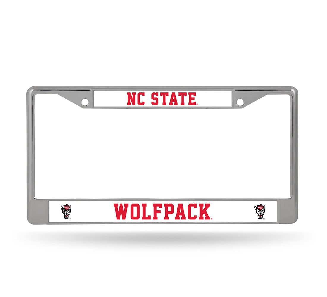 NC State Wolfpack Rico Chrome Wolfhead White Domed License Plate Frame