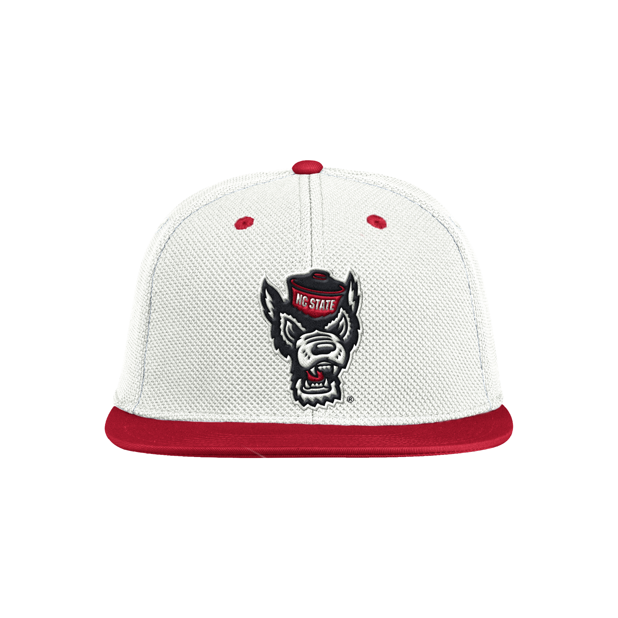 NC State Wolfpack Adidas White w/ Red Bill On-Field Baseball Fitted Mesh Hat