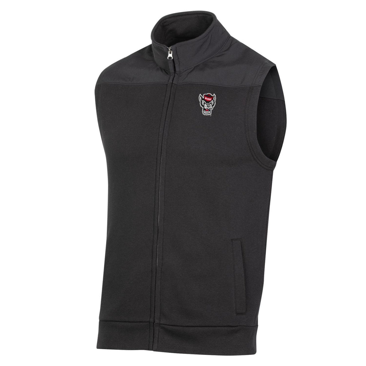 NC State Wolfpack Black Wolfhead Big Cotton Full Zip Vest – Red