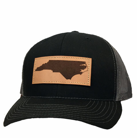 Black and Charcoal State of North Carolina Rectangle Outline Adjustable Mesh Hat