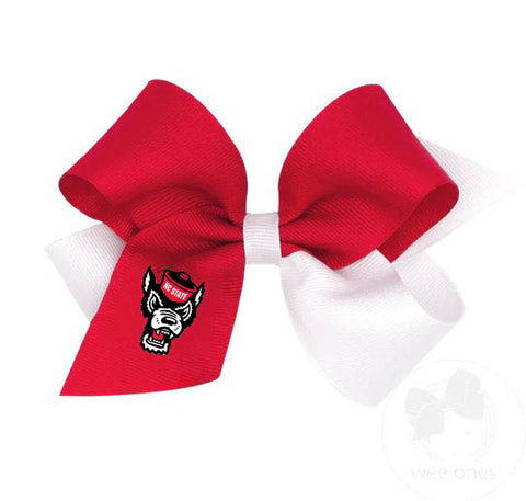 NC State Wolfpack Medium White and Red Wolfhead Embroidered Hair Bow