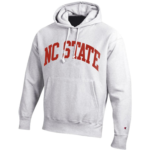 NC State Wolfpack Champion Silver Grey Arched NC State Reverse Weave Hooded Sweatshirt