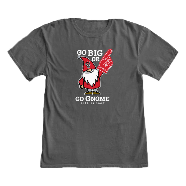 NC State Wolfpack Life is Good Grey "Go Big or Go Gnome" T-shirt