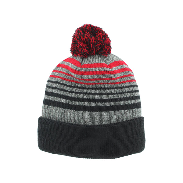 NC State Wolfpack 2-Tone Striped Cuff Pom Beanie