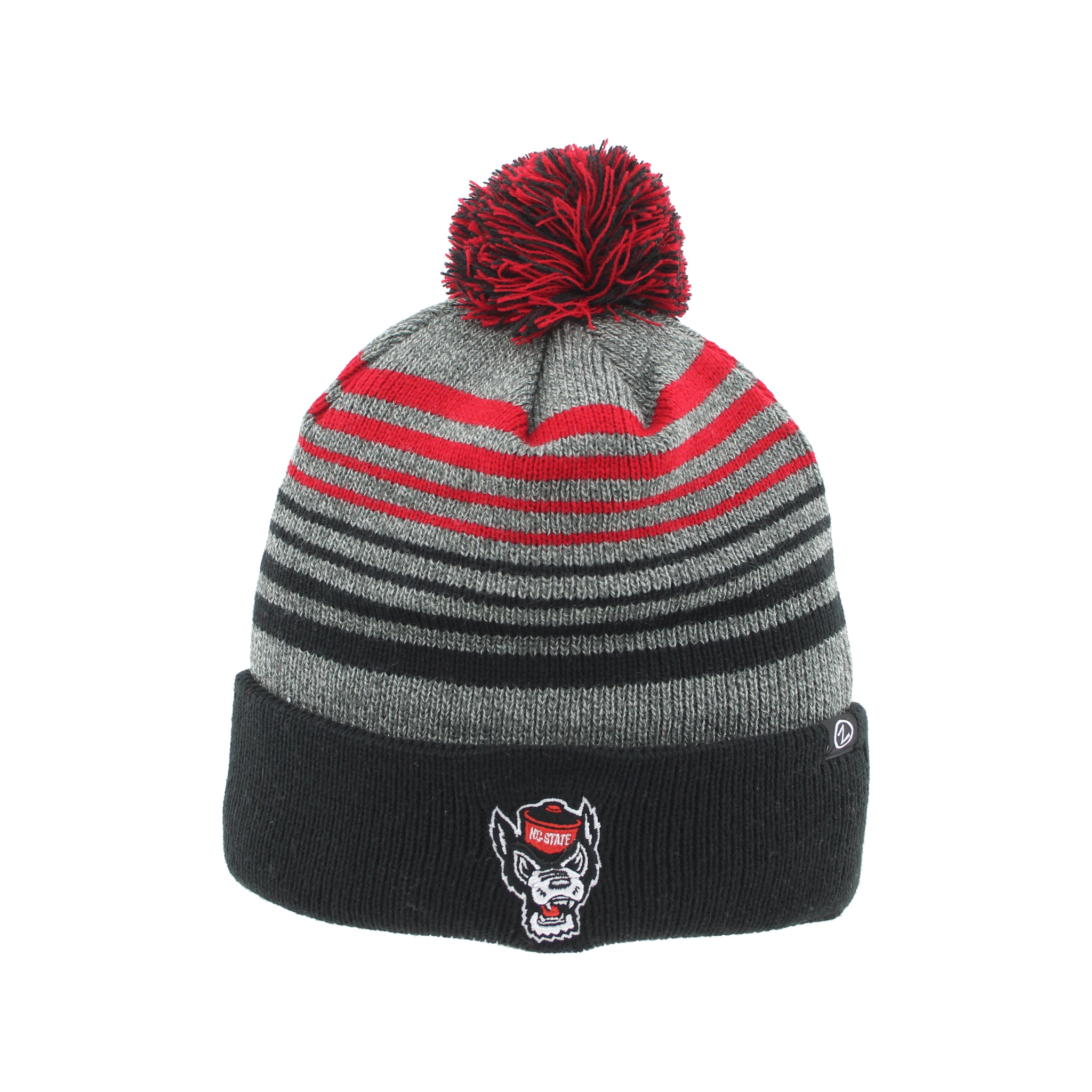 NC State Wolfpack 2-Tone Striped Cuff Pom Beanie
