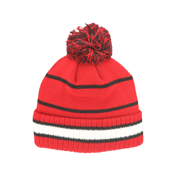 NC State Wolfpack Red and White Wolfhead Freestyle Knitted Cuff Pom Beanie