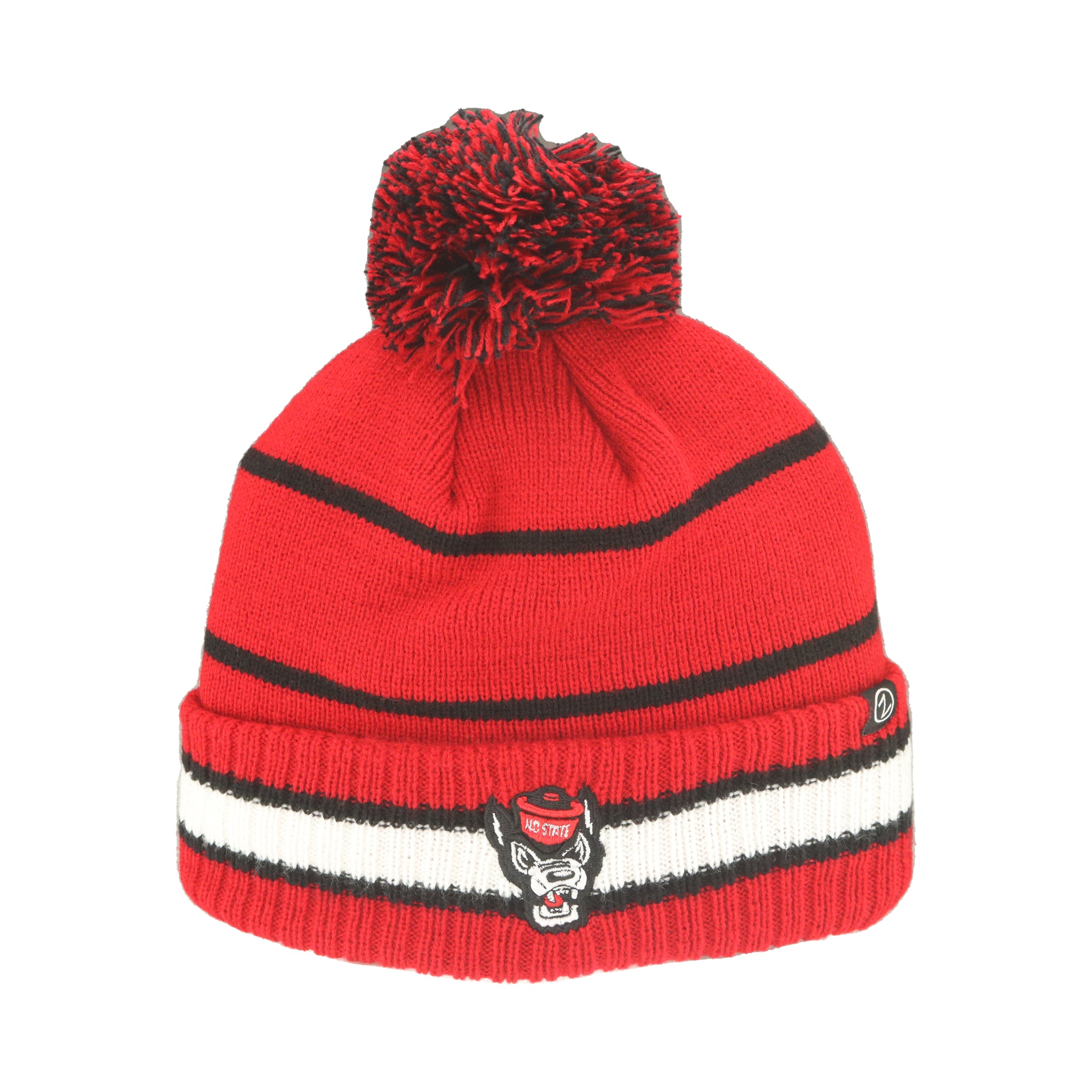 NC State Wolfpack Red and White Wolfhead Freestyle Knitted Cuff Pom Beanie