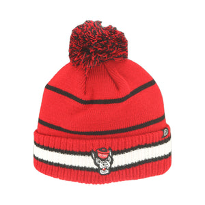 NC State Wolfpack Red and White Wolfhead Freestyle Knitted Cuff Pom Beanie