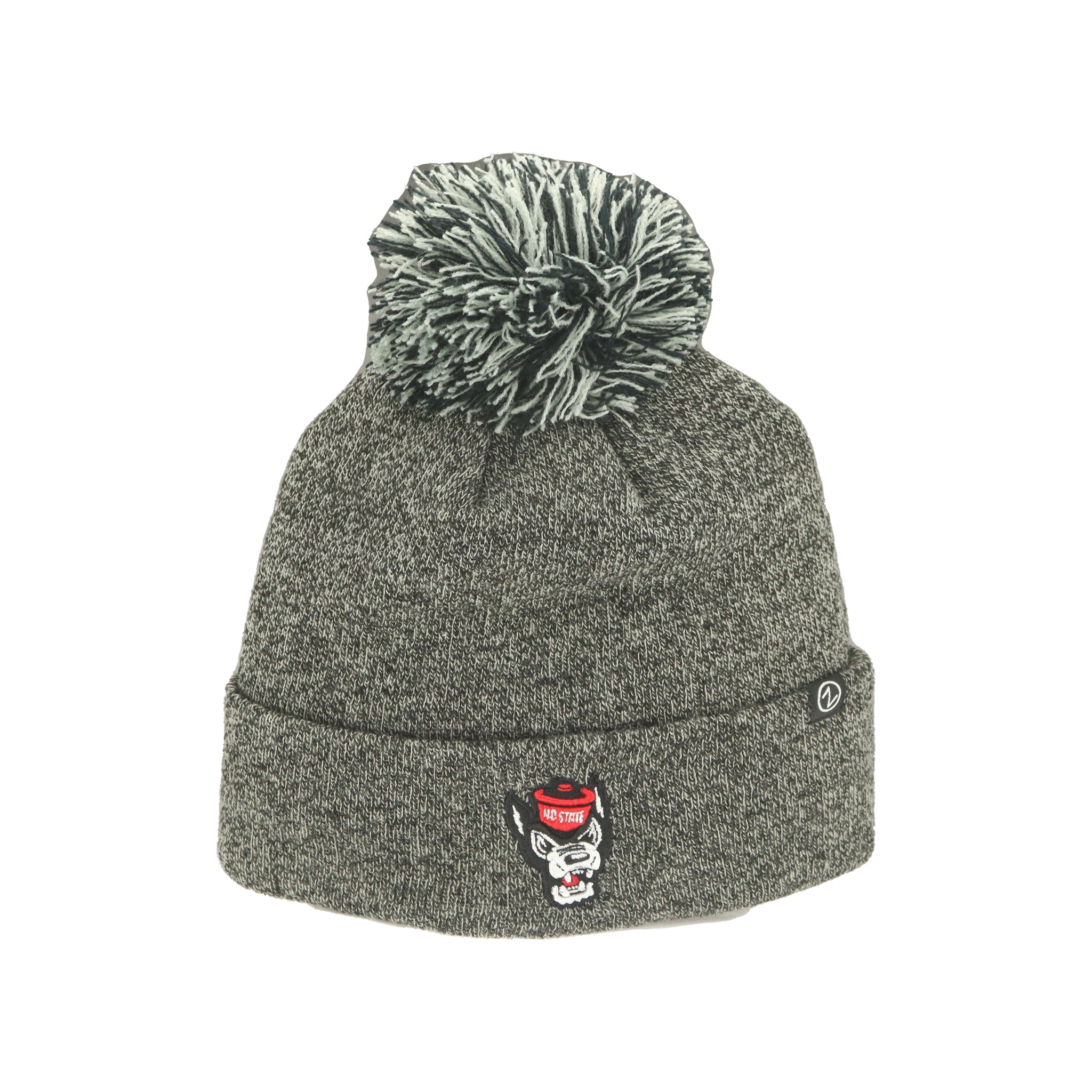 NC State Wolfpack Grey and Black Wolfhead Nimbus Knitted Cuff Pom Beanie
