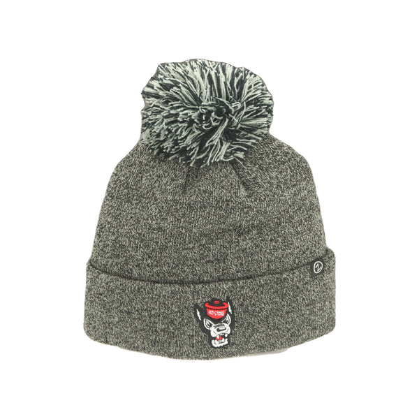 NC State Wolfpack Grey and Black Wolfhead Nimbus Knitted Cuff Pom Beanie