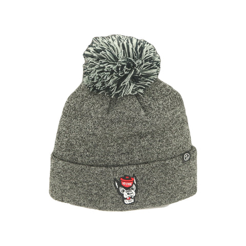 NC State Wolfpack Grey and Black Wolfhead Nimbus Knitted Cuff Pom Beanie