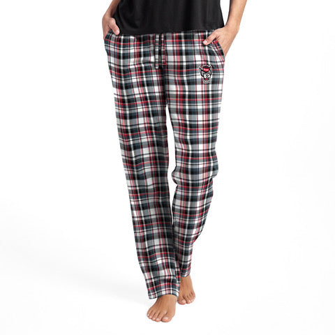 NC State Wolfpack Women's Black and Red Wolfhead Plaid Knit Pants