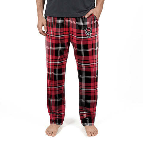NC State Wolfpack Men's Black and Red Wolfhead Flannel Pants