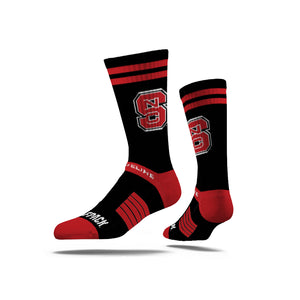 NC State Wolfpack Black and Red Block S Premium Knit Crew Socks