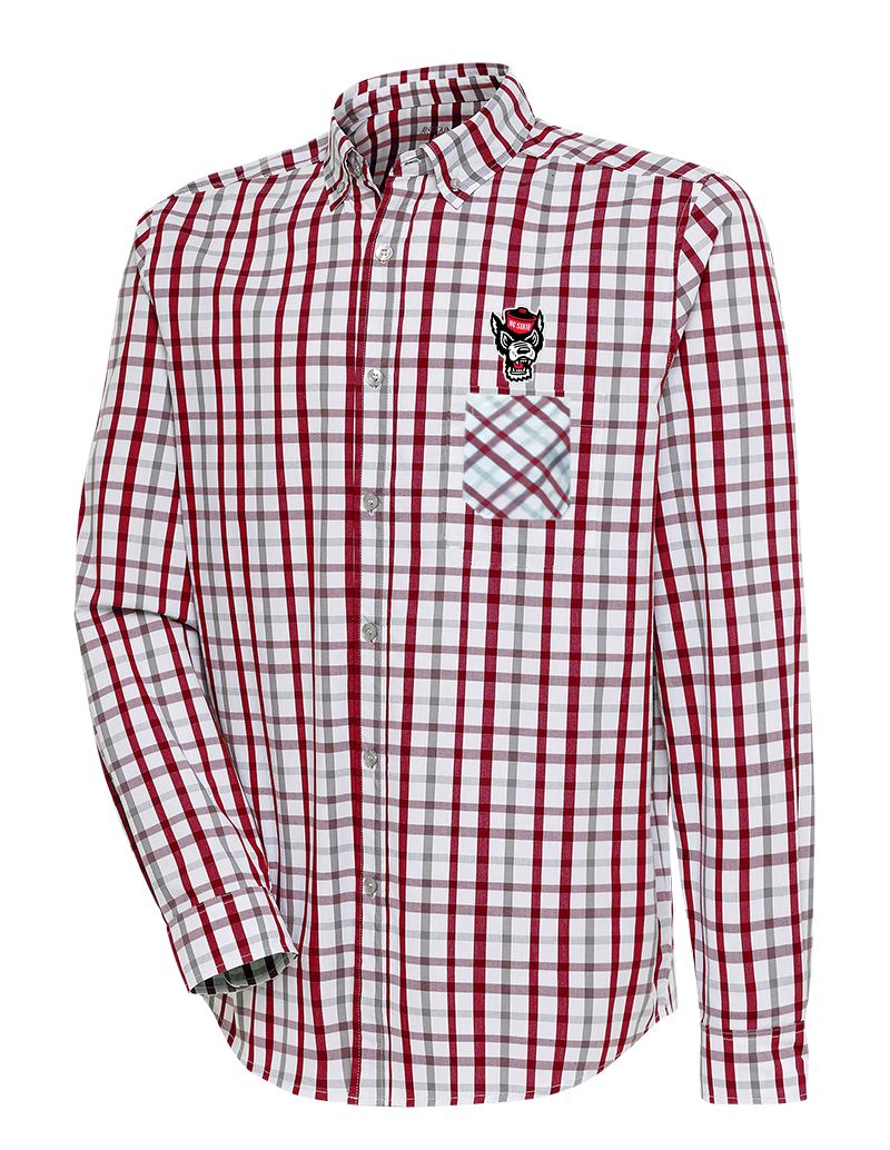 NC State Wolfpack Antigua Red and Grey Wolfhead Button Down Dress Shirt