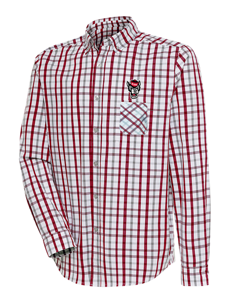 NC State Wolfpack Antigua Red and Grey Wolfhead Button Down Dress Shirt