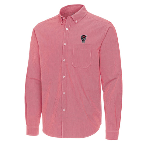 NC State Wolfpack Antigua Red and White Micro Check Porter Long Sleeve Button Down Shirt