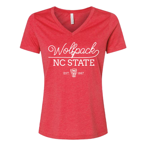 NC State Wolfpack Women's Bella Canvas Heather Red Script T-Shirt