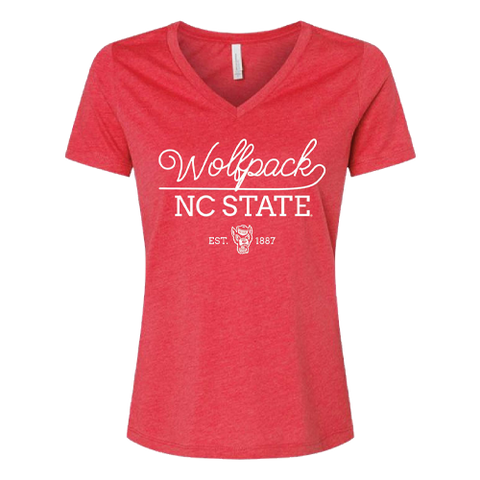 NC State Wolfpack Women's Bella Canvas Heather Red Script T-Shirt