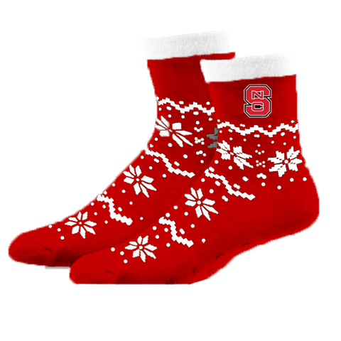 NC State Wolfpack FBF Red Snowflake Lane Holiday Socks