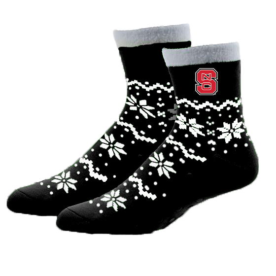 NC State Wolfpack Black Snowflake Lane Holiday Socks – Red and