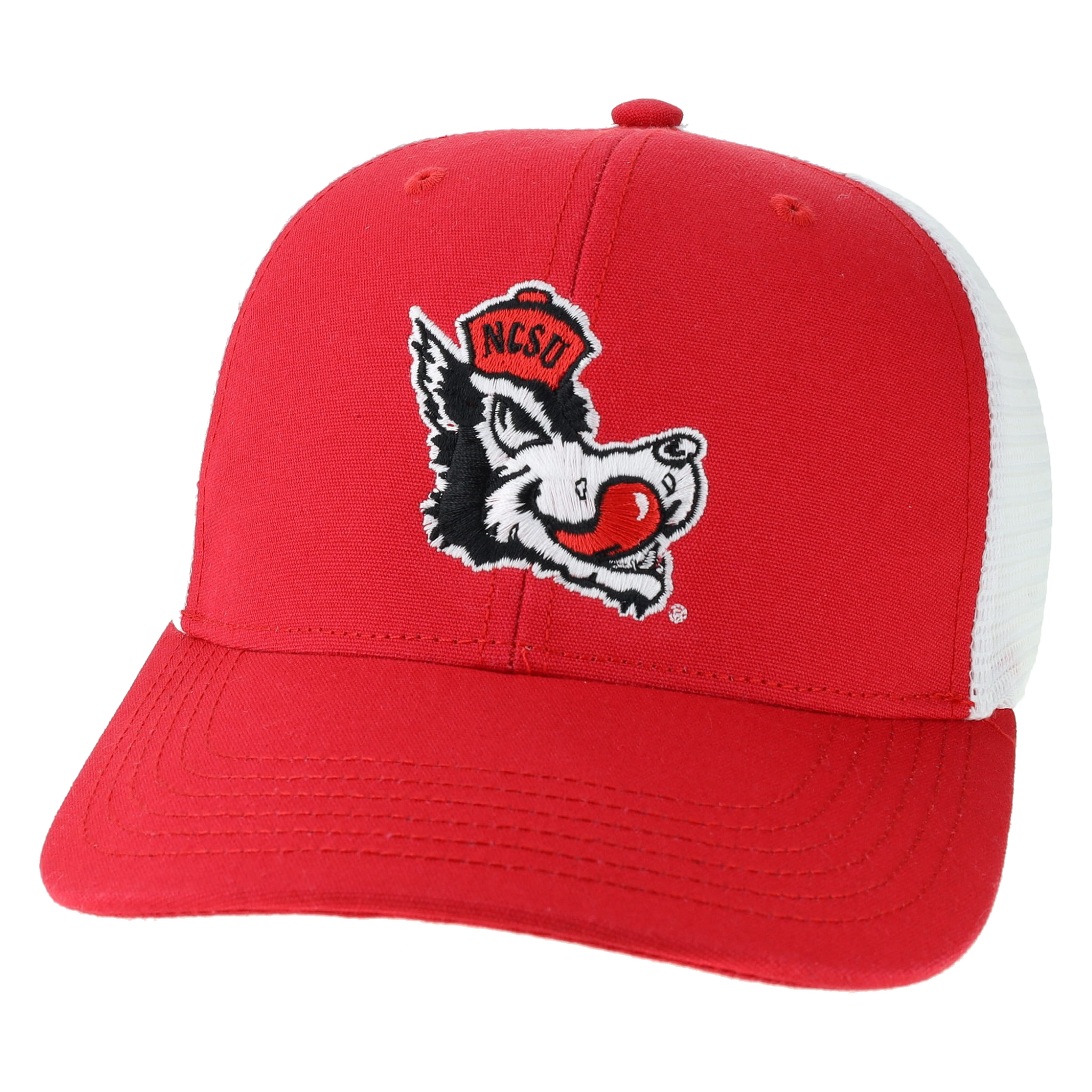 NC State Wolfpack Red and White Slobbering Wolf Mid Pro Snapback Adjustable Hat