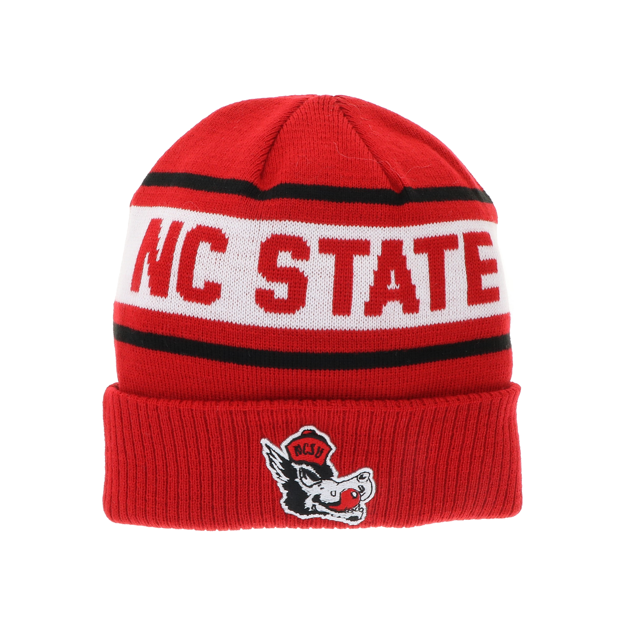 NC State Wolfpack Legacy Red Striped Slobbering Wolf Cuffed Beanie