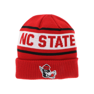NC State Wolfpack Legacy Red Striped Slobbering Wolf Cuffed Beanie