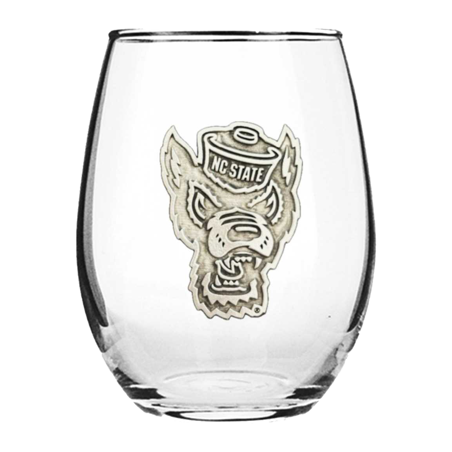 NC State Wolfpack Stemless Pewter Wolfhead Wine Glass