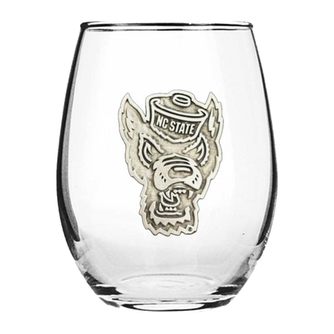 NC State Wolfpack Stemless Pewter Wolfhead Wine Glass
