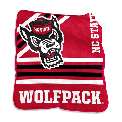 NC State Wolfpack Red Wolfhead Striped 50" by 60" Raschel Throw Blanket