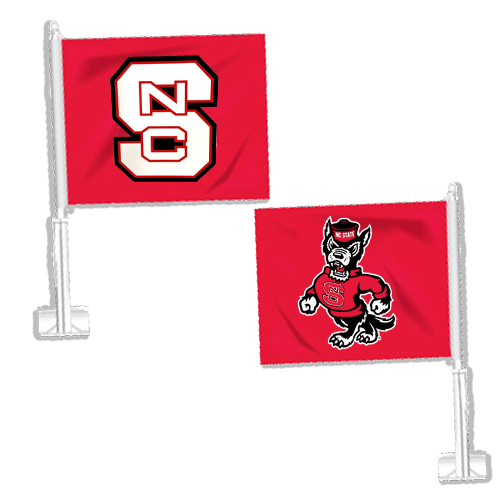 NC State Wolfpack 11"x16" Red Double Sided Block S and Strutting Wolf Car Flag