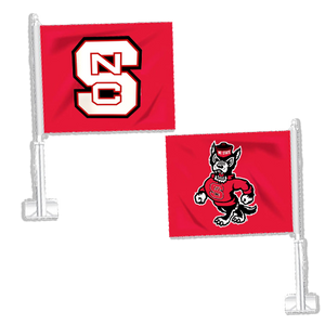 NC State Wolfpack 11"x16" Red Double Sided Block S and Strutting Wolf Car Flag