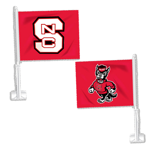 NC State Wolfpack 11"x16" Red Double Sided Block S and Strutting Wolf Car Flag
