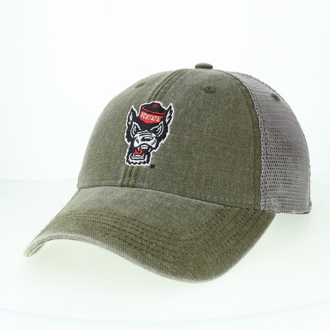 NC State Wolfpack Legacy Olive Wolfhead Trucker Adjustable Hat
