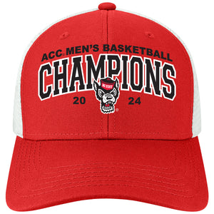 NC State Wolfpack Red and White 2024 ACC Men's Basketball Champions Mid Pro Snapback Adjustable Hat