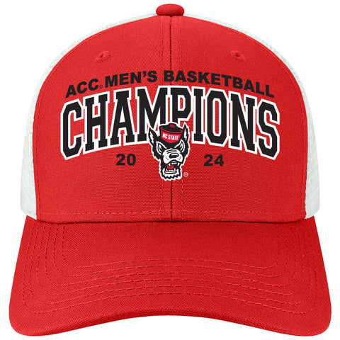 NC State Wolfpack Red and White 2024 ACC Men's Basketball Champions Mid Pro Snapback Adjustable Hat