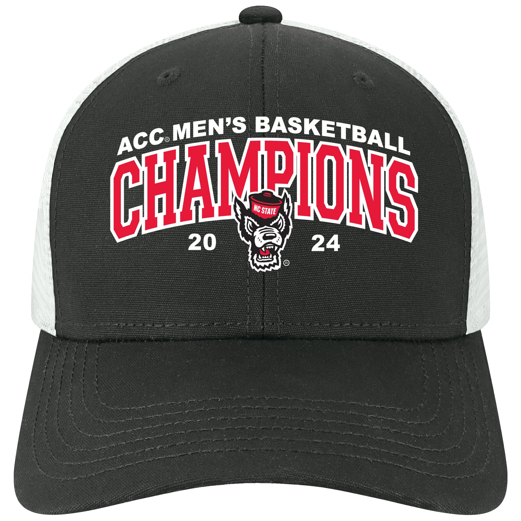 NC State Wolfpack Black and White 2024 ACC Men's Basketball Champions Mid Pro Snapback Adjustable Hat
