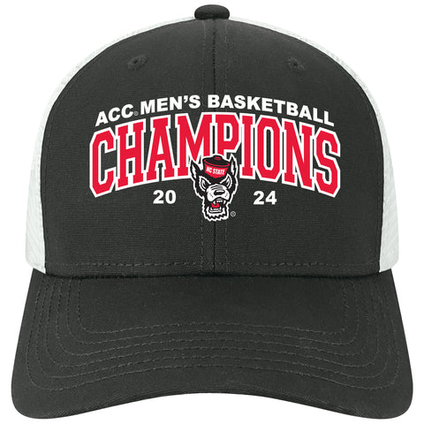 NC State Wolfpack Black and White 2024 ACC Men's Basketball Champions Mid Pro Snapback Adjustable Hat