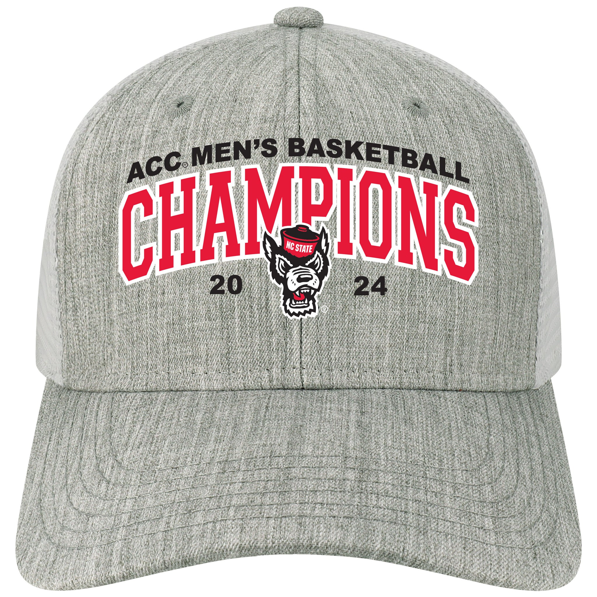 NC State Wolfpack Melange Grey and White 2024 ACC Men's Basketball Champions Mid Pro Snapback Adjustable Hat